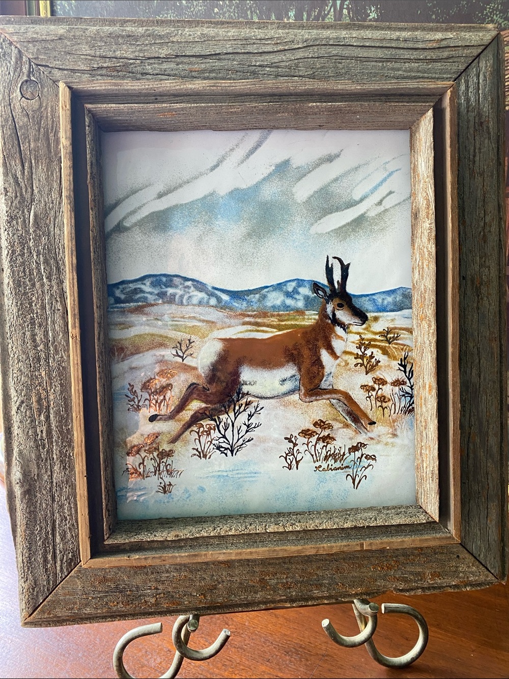 Vintage Rabianim Enamel on Copper Art, Mid Century Pronghorn Antelope “Wildlife - Picture 3 of 8